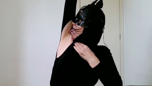 Brazilian Miss in Armpit Fetish as a CatWoman licking
