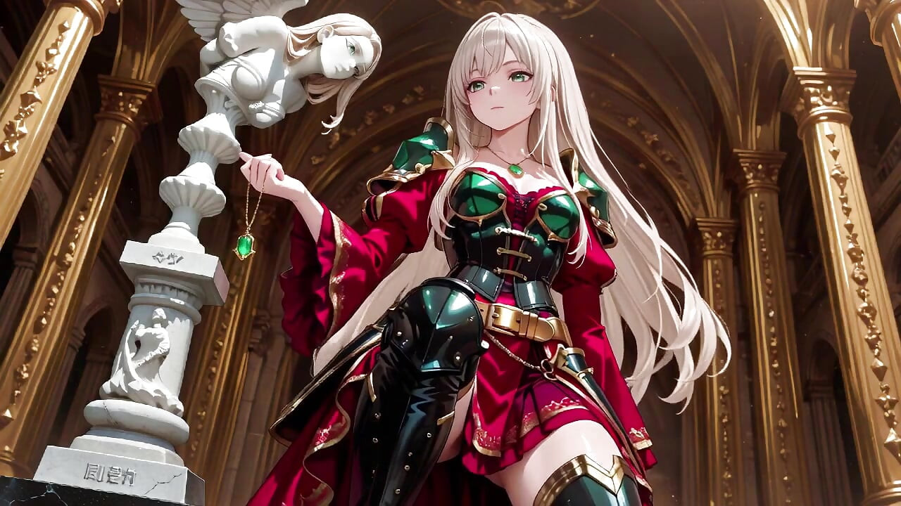 Запретная фантазия в красном и зеленом доспехах! Блондинка Knight соблазнительно отдыхает, пока ее серебряно-волосатый партнер вставает на колени, чтобы служить