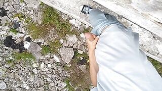 Outdoor beating the meat. Air pov.