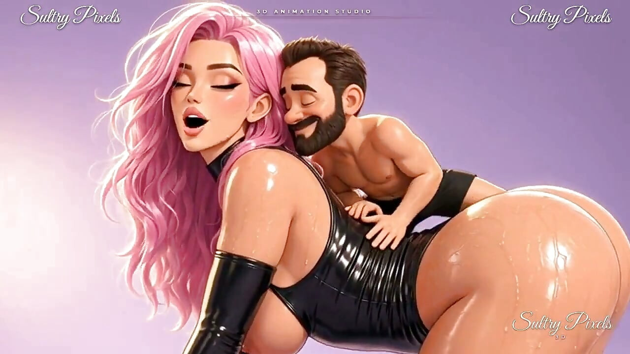 La giganta de anime de cabello rosa a cuatro patas recibe un beso de su pequeño hombre