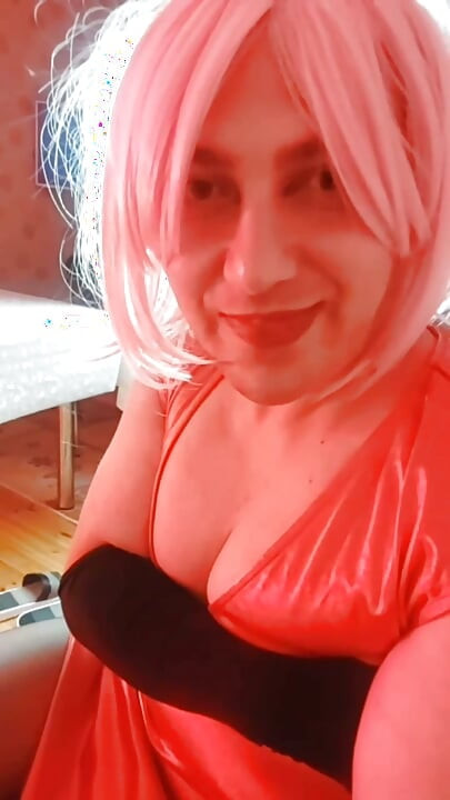 Pinky Wig, Red Dress, Black Tights and a White Femboy