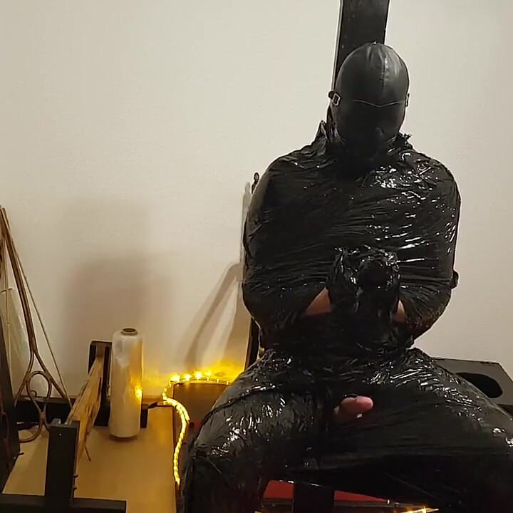Foil Bondage Slave Part 2 - Cling Film Mummified and Edged to Madness