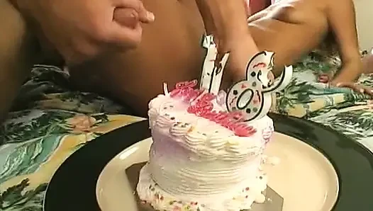 Pretty blonde teen enjoys double vaginal fuck on her 18th birthday