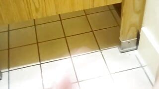 HANDSOME YOUNG HUNK IN PUBLIC RESTROOM STROKES COCK UNTIL HE EXPLODES ALL OVER HIMSELF AND THE WALL