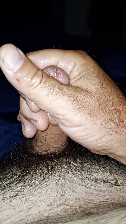 Stroking my fat little hairy dick while playing with her feet