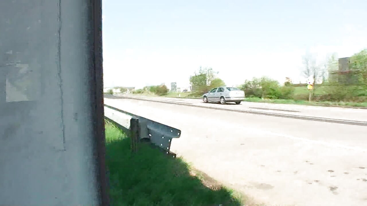 Picked up brunette teen blowing and riding two dicks