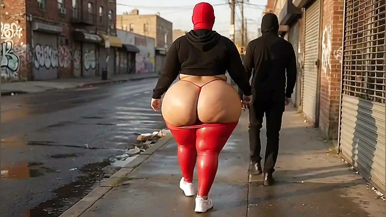 Big Ass Girl Walking in Tight Leggings on the Street