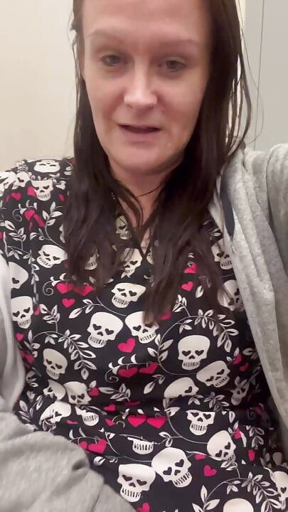 Naughty nurse squirts in public bathroom on break