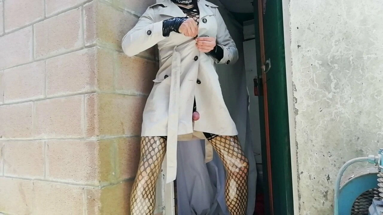 Alison outside in fishnet and latex