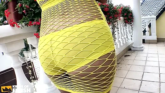 Beautiful Czech Girl with Big Tits Shows Her Yellow Outfit