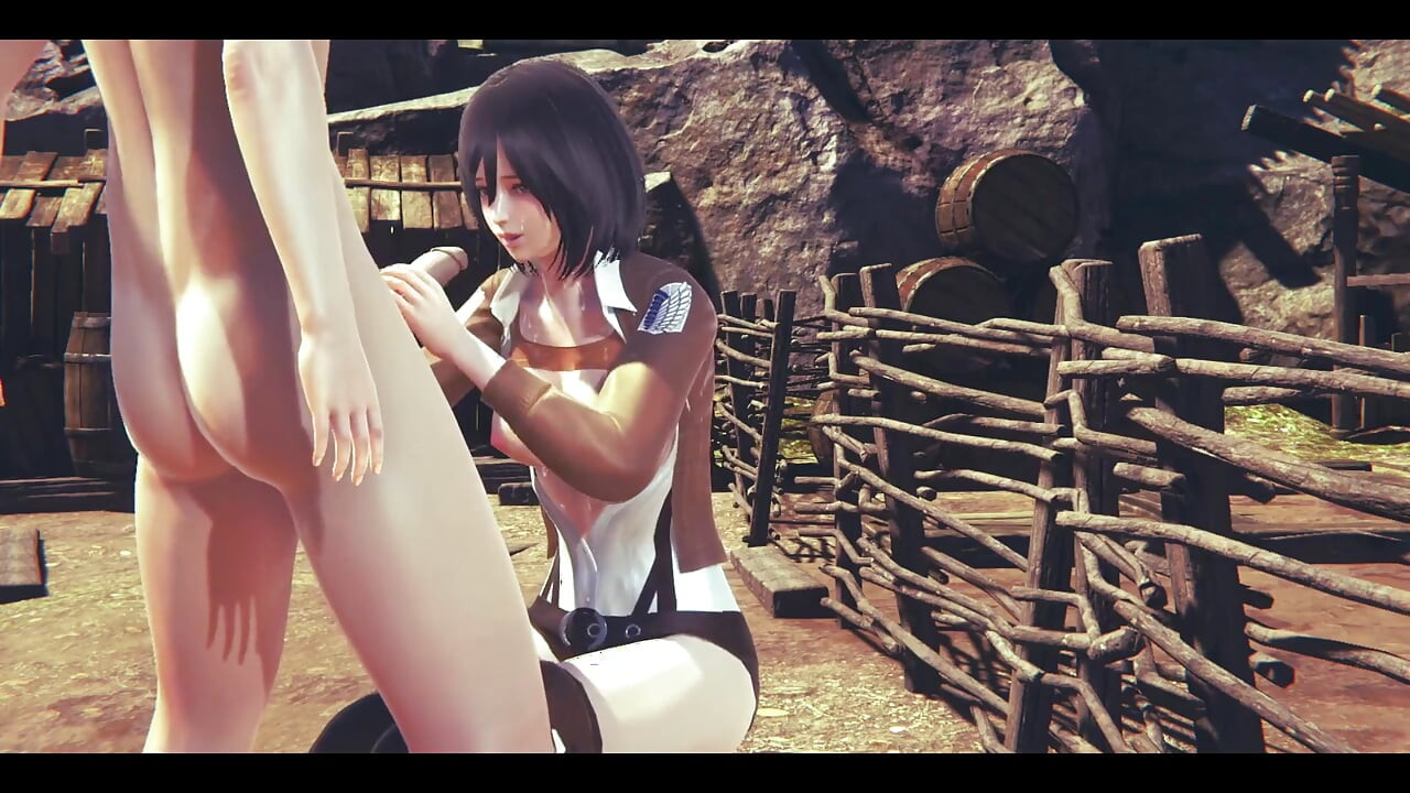 Hentai Titans - Mikasa melakukan handjob dengan pancutan mani di mukanya dan menggunakan dildo - manga Anime – Lucah Permainan Jepun Asia