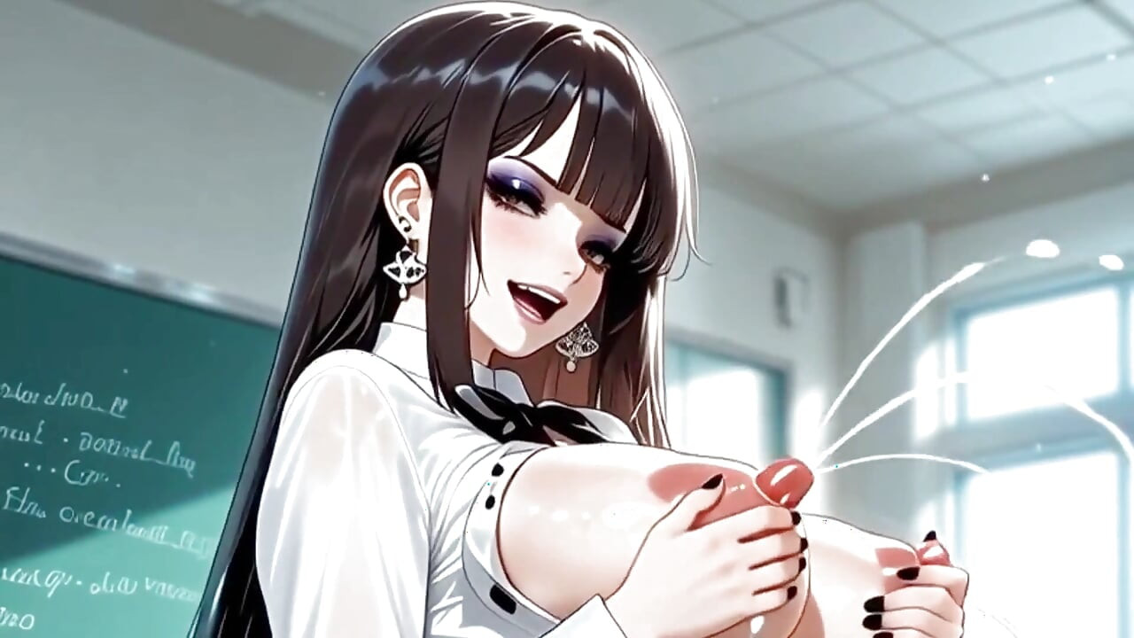一个饥渴的巨乳熟女老师从她的乳房中喷出乳汁, 充满了欲望! 动漫无尽怀夫动画.