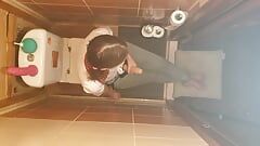 Anastasia Mistress fuck Sasha Earth slave with strap on in the toilet filming in cameras on the ceiling