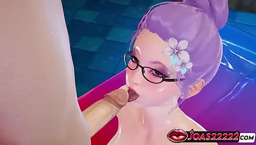Hentai 3d kolam renang tsukiyama panas - dua tangan handjob di air, frenulum menjilati & mani muncrat tenggorokan dalam