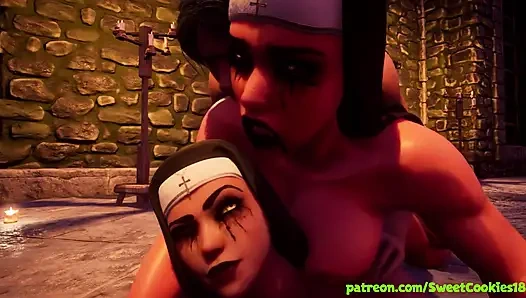 Сексуальные монахини сходят с ума с мужиком