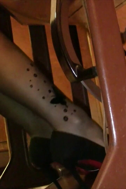 Vintage_sewing on My Granny's Old Sewing Machine in Black Pantyhose and Suede Louboutins