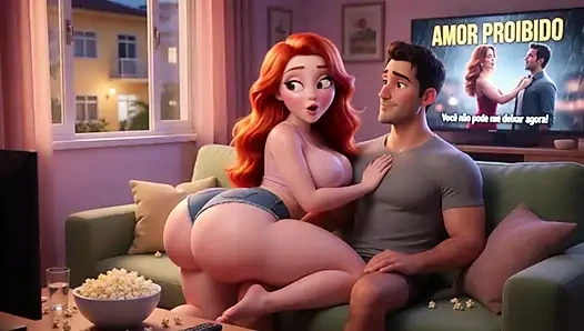 Voluptuous Redhead's Open Window Tease Leads to Passionate Sofa Encounter with Neighbor (AI generated)