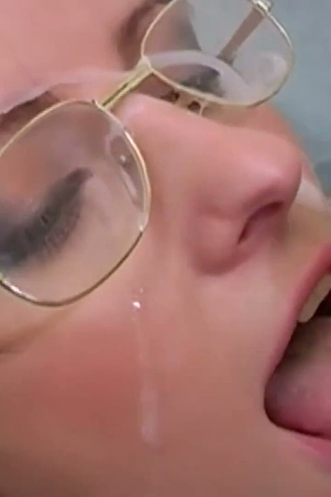Perfect teen with glasses gets her face white