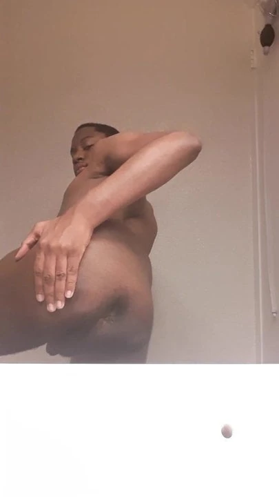 Cute Black Femboy Jerks His Small Cock And Shows Ass