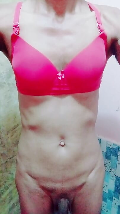 Sissy wearing red bra