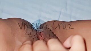 Overflowing Dripping Creamy Cum on the Bed while Masturbating – New Viral Video