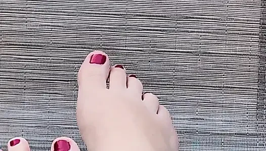 Cute Bare Feet and Legs with Red Toenail Polish and Anklet