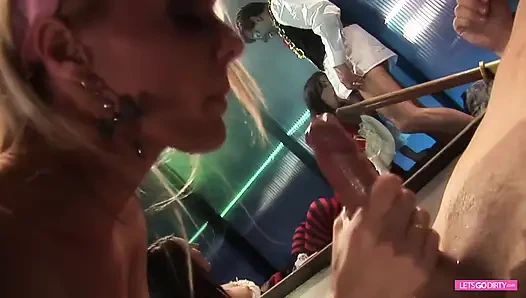 Very dirty orgy parody-party with gorgeous MILF's eager of fuck