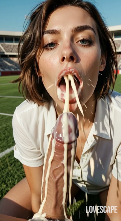 Brunette Gags On Cock In Silent Stadium (AI)