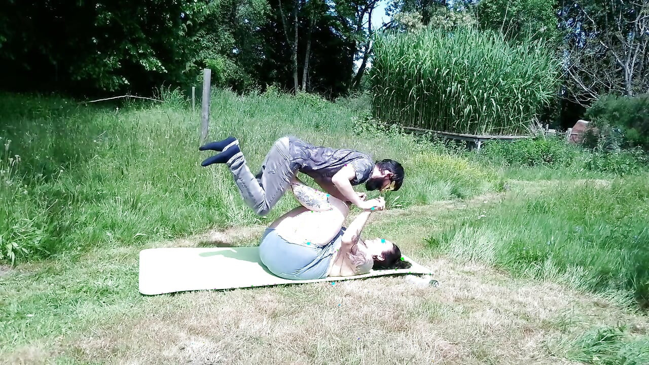 Strong Wife Workday - Strong BBW Uses Her Man as Leg Press After Mowing the Lawn