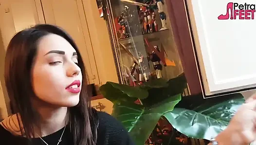 Smoking in close up with a beautiful girl