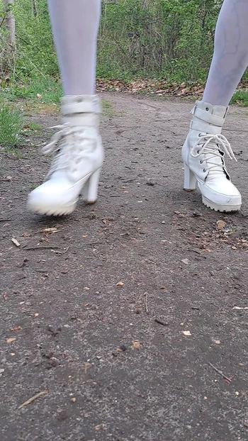 Exhibition in the forest with schoolgirl mini-skirt