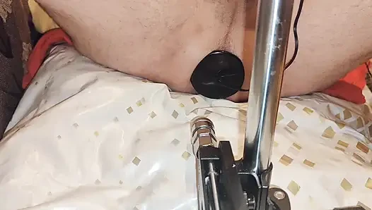 Anal play with electroshock plug, and bbc dildo 28 cm, fuck machine