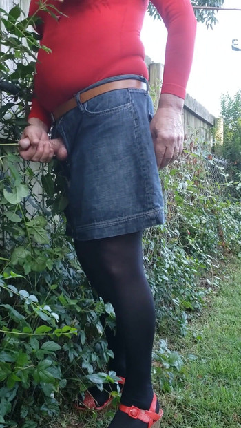 Must-share moment from "Cd outdoors in pantyhose, leotard. Urethral sound, masturbate and cum on miniskirt."