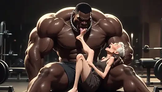 Granny Moaning in Pleasure - Strong Black Man Sucking Her Feet