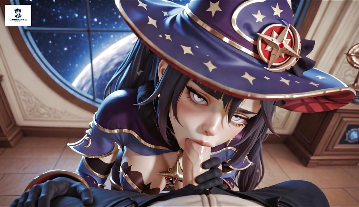 Genshin Impact Mona animada com pés anais, boquete nos peitos