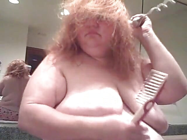 MILF BBW redhead blows dry hair nude