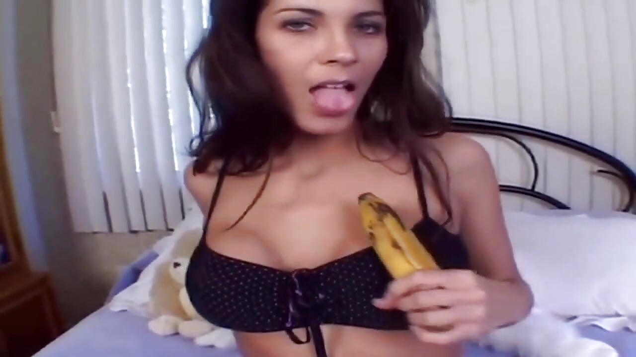 Horny Brunette Stuffs Wet Pussy with Throbbing Banana Toy