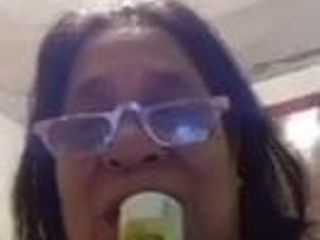 Mexican granny sucks for me on cam