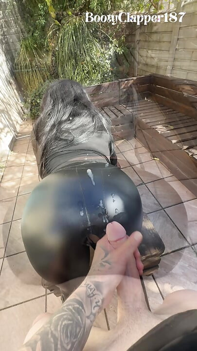 Her Shiny Latex Pants Take a Massive Cumshot
