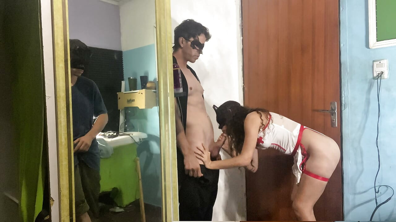 Husband watching wife with masseur