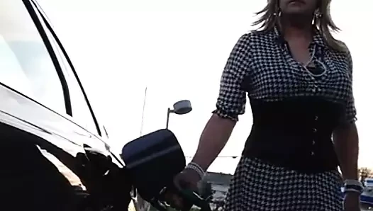 Black and White Dress at Gas Station