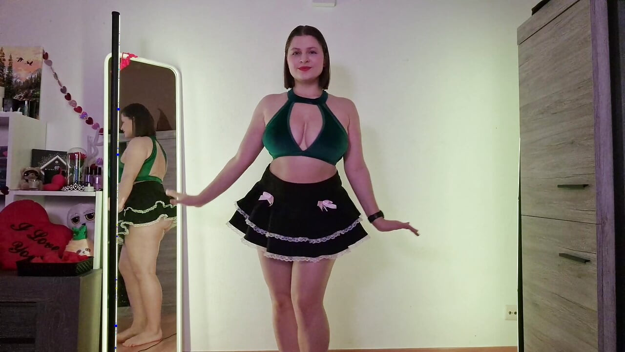 Trying on 3 Cute Mini Skirts - Jungle Green, Pink Bows & Burgundy Straps