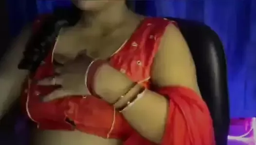 Desi Hot Bhabhi Is Touching Boobs in Bra by Opening Cloth for Self Sex.