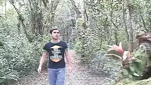 Dudes masturbating and fucking hard in the woods