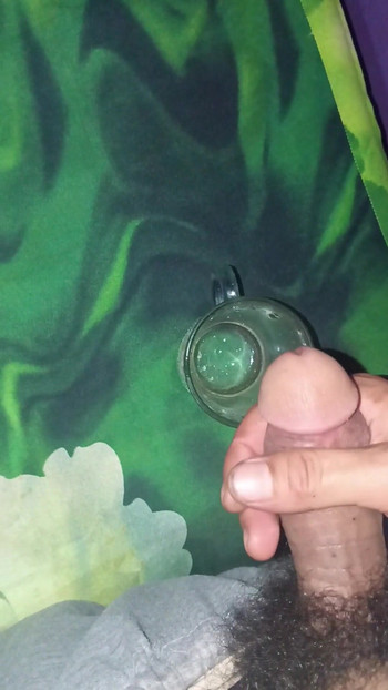 Thrilling moment from "Cock rod squirts in a glass for you to drink"