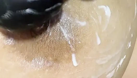 Mom vibrates her big tits with her big vibrator