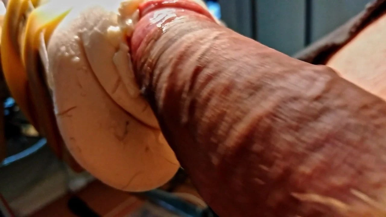 Fucking heated rubber pussy with my cock