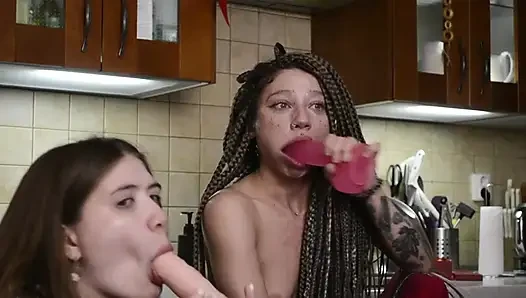 threesome, hardcore and wet vaginas from which sperm drips - Lesbian sweets