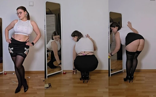 Sexy Secretary Cleaning Tease - Bend Over & Under Skirt Views