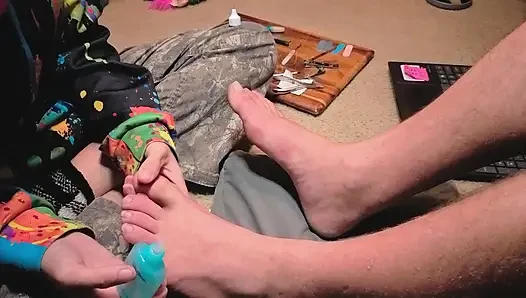 Melody Gives Her Master a Pedicure